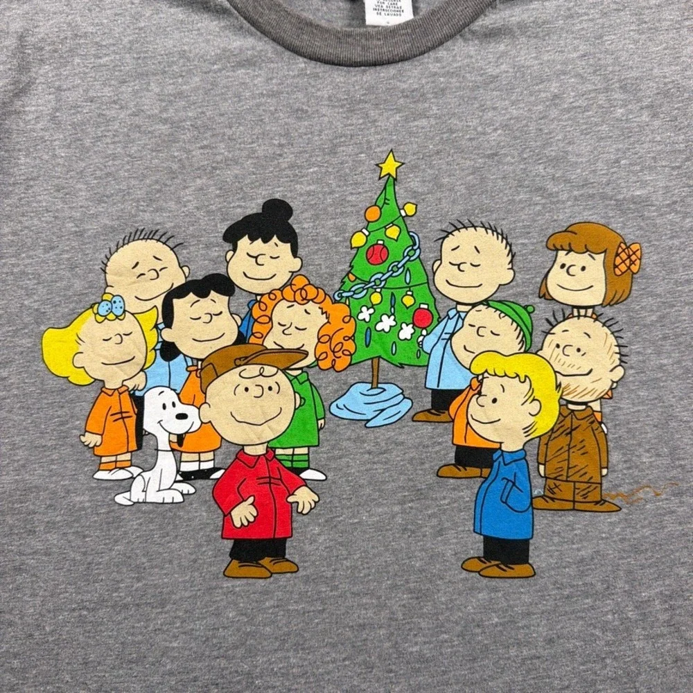 Vintage Peanuts Christmas T-Shirt Mens Large Gray Charlie‎ Brown Snoopy Graphic